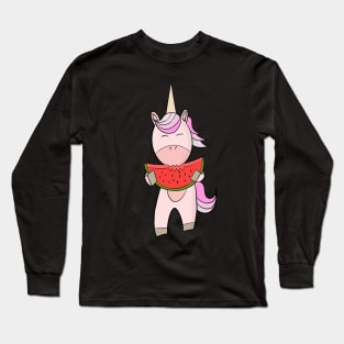 Unicorn eating watermelon Long Sleeve T-Shirt